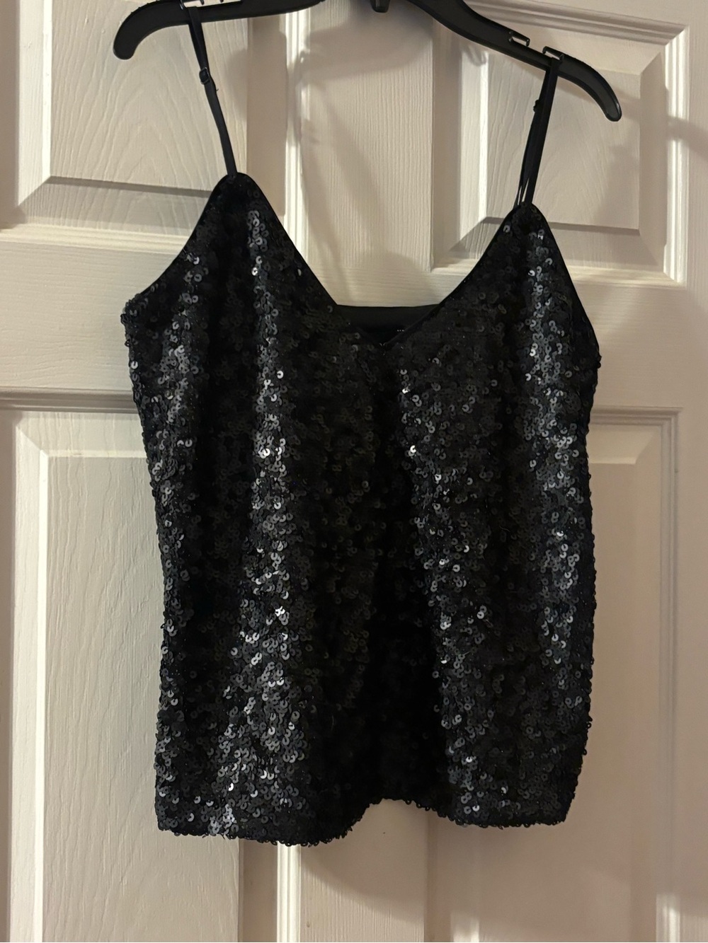 NWT Bardot Black Sequin Camisole with Adjustable Spaghetti Straps